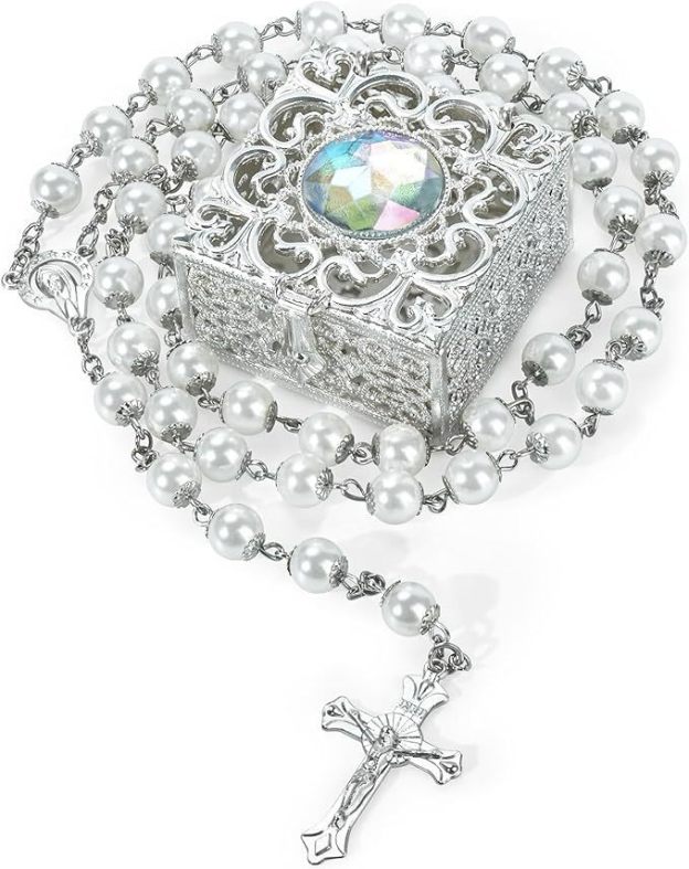 Pearl Rosary Beads Gift Set with Ornate Keepsake Box