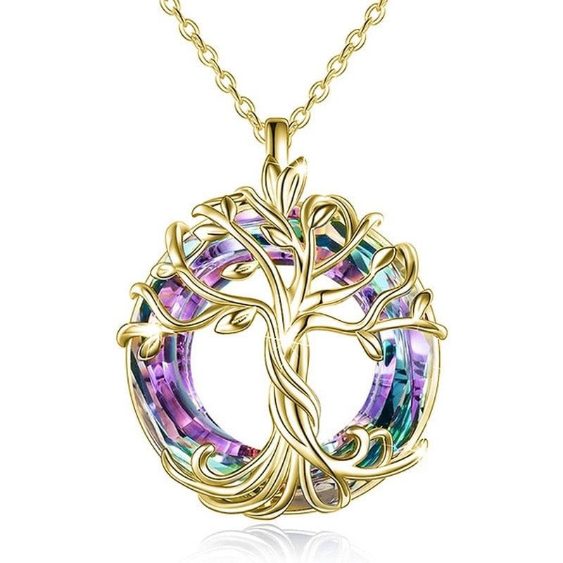 Light Luxury Colored Gem Tree of Life Necklace