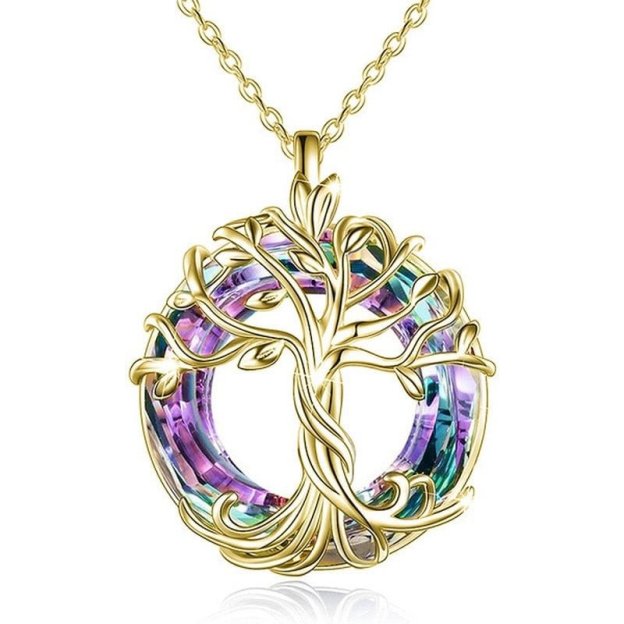 Light Luxury Colored Gem Tree of Life Necklace