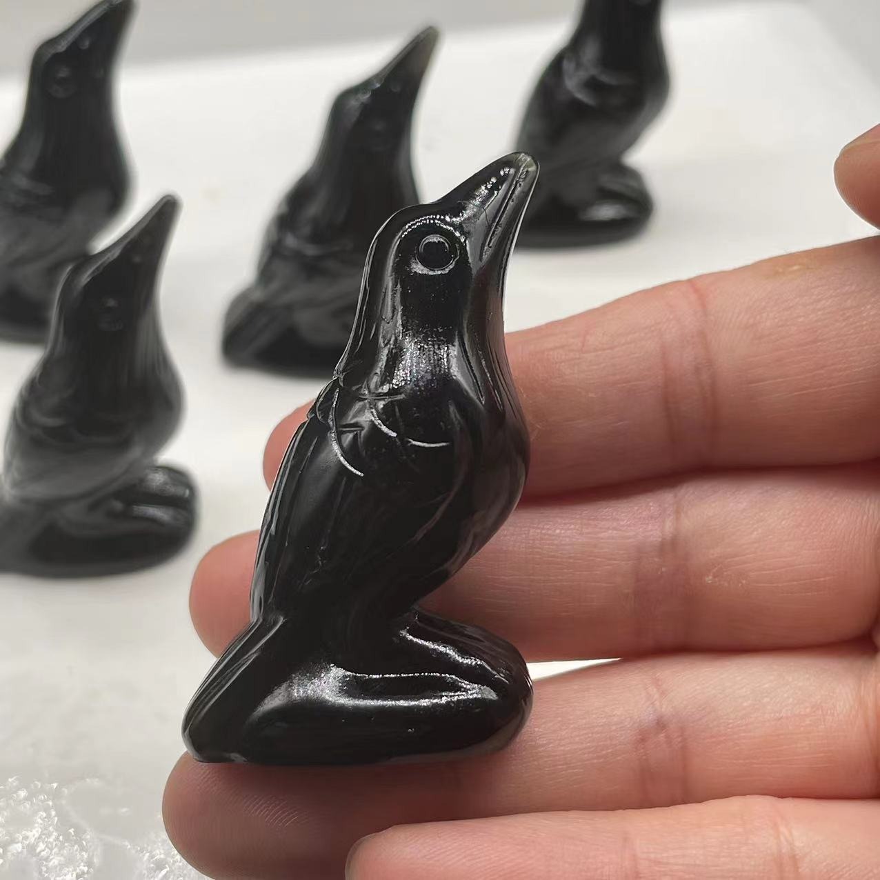 Raven Messenger Natural Black Obsidian Figurine