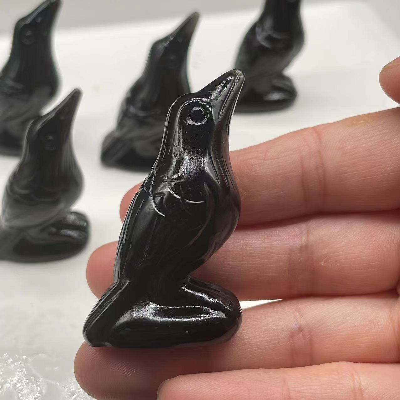 Raven Messenger Natural Black Obsidian Figurine