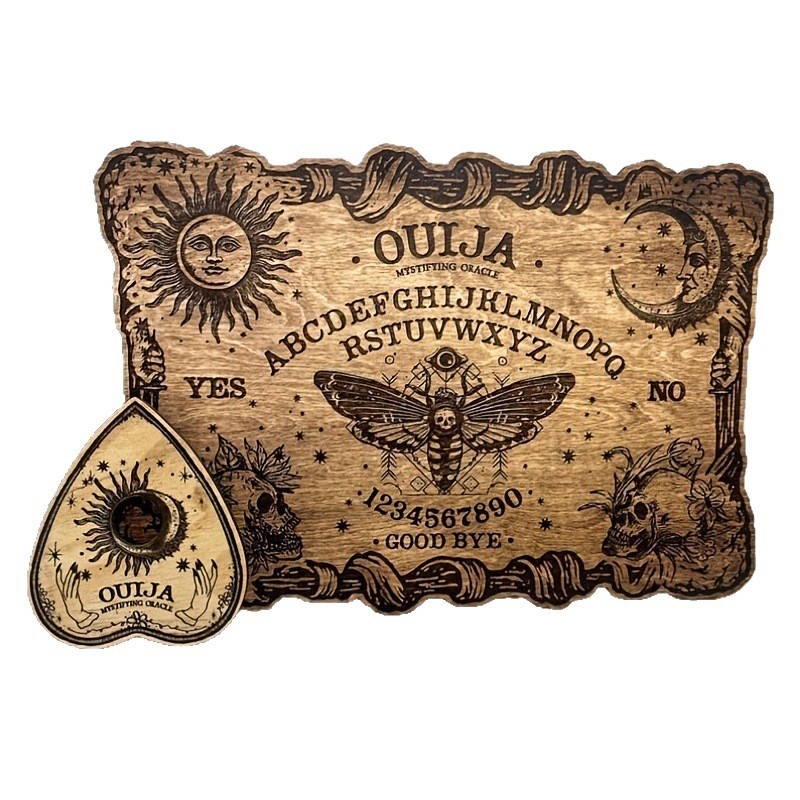 Laser-Engraved Wooden Ouija Board with Planchette Set