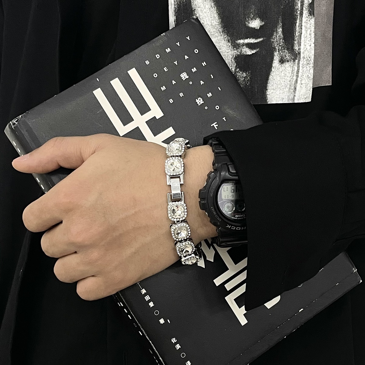 Luxurious Square Diamond Halo-Set Silver Bracelet