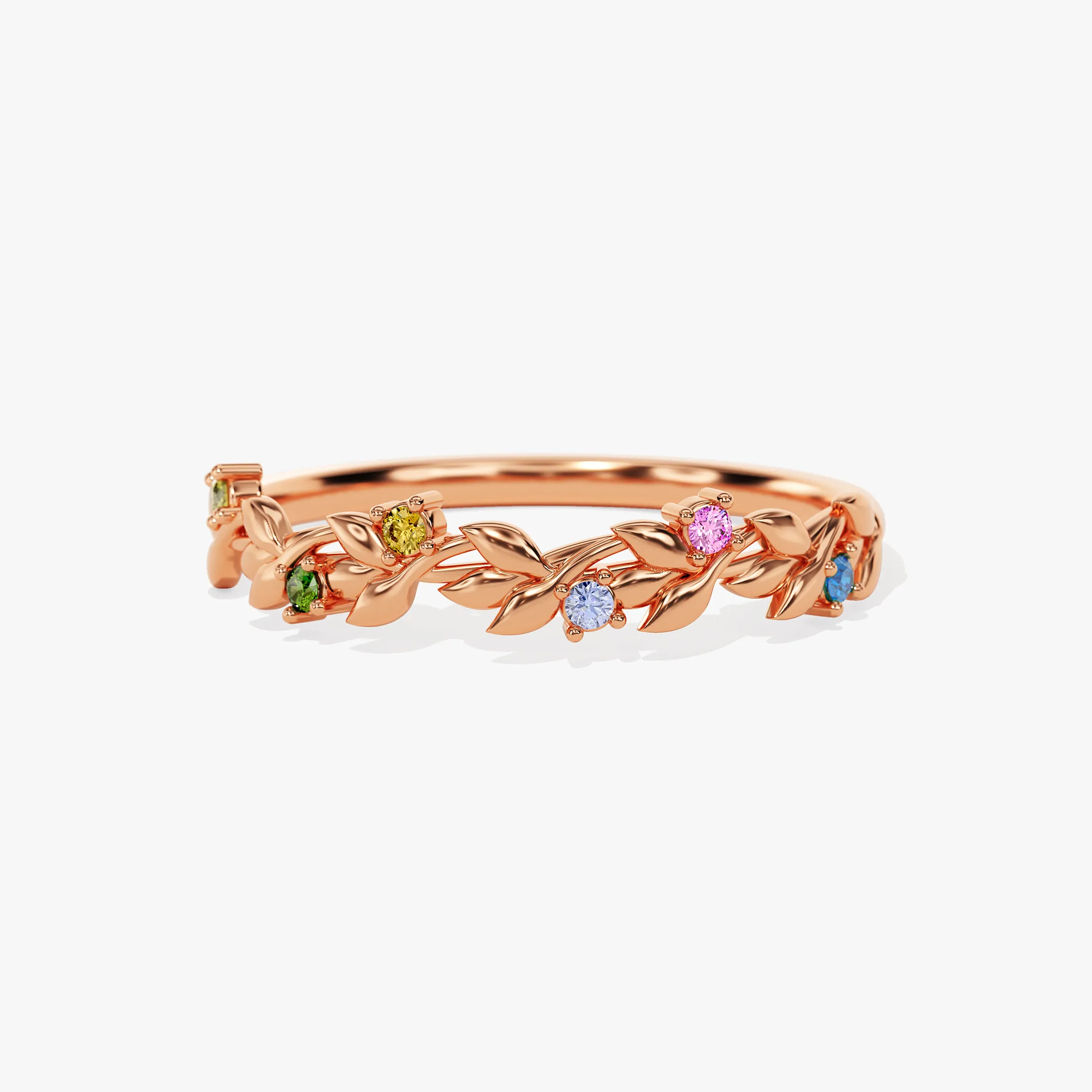 Personalized Floral Birthstone Ring Gold-Plated Multi-Color Gem Band