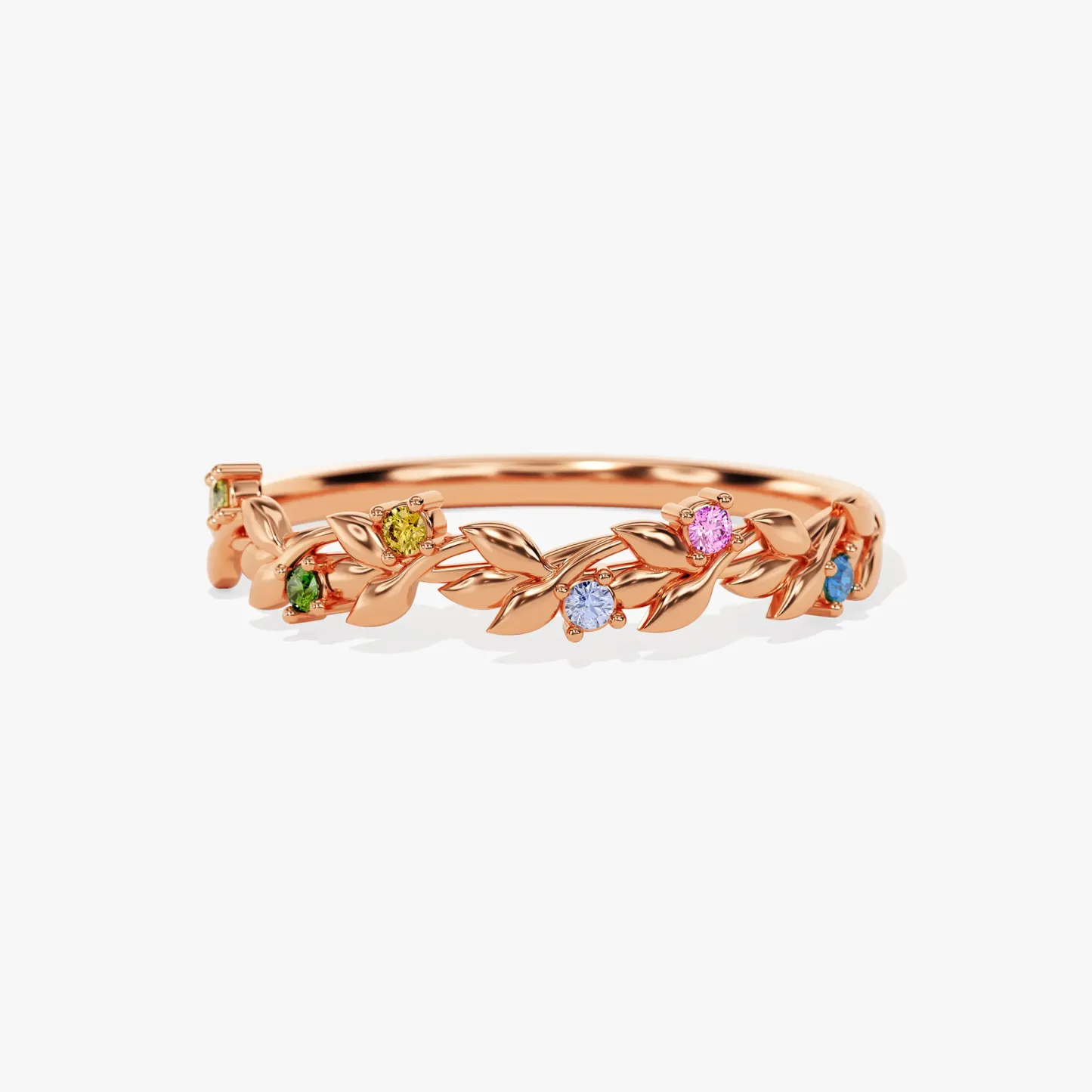 Personalized Floral Birthstone Ring Gold-Plated Multi-Color Gem Band