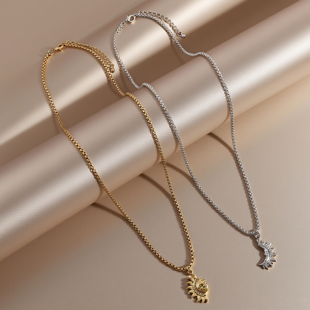 Personalized Trendy Accessory Niche Design Couple Token Sun and Moon Couple Splicing Necklace