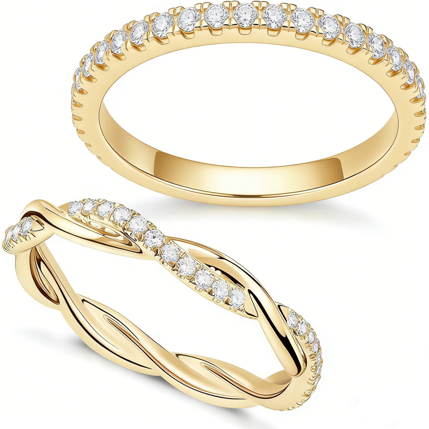 Delicate Diamond Band 18K Gold Pavé Ring｜Classic/Twisted Dual Styles for Daily Elegance