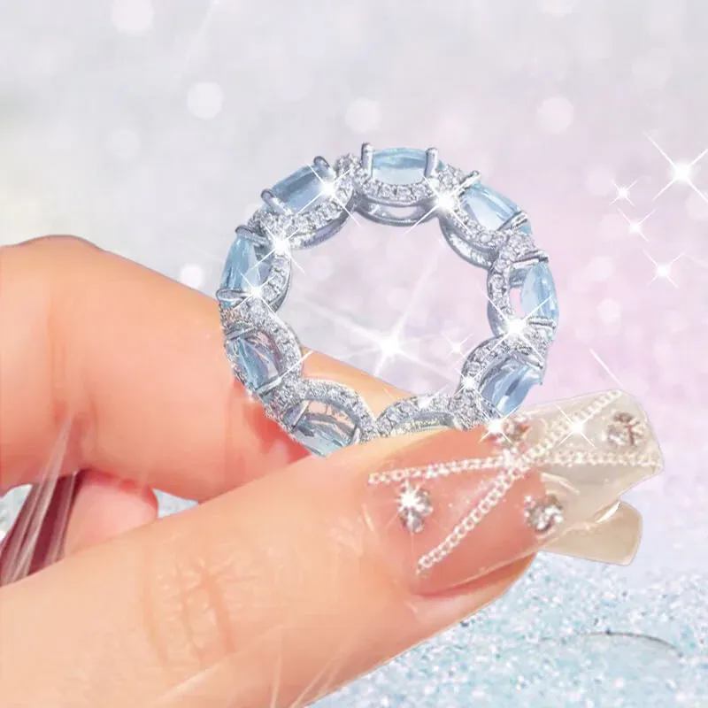 Full Diamond Navy Blue Ring