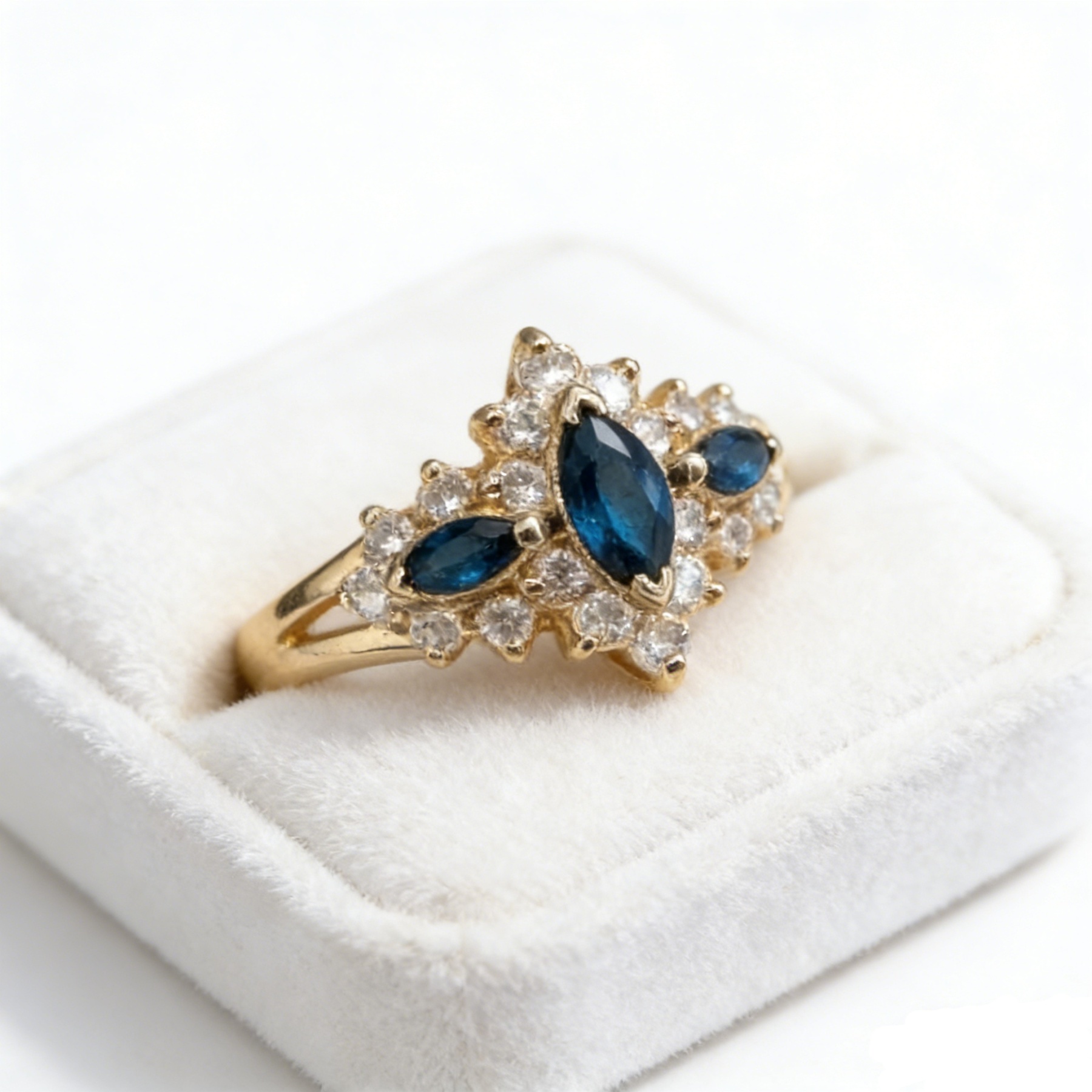 Vintage Starburst 14K Gold-Plated Marquise Sapphire Ring