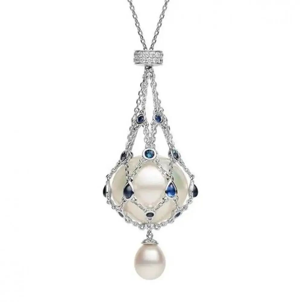 Pearl Cage - Shaped Gem Pendant Necklace (Gold/Silver Version)