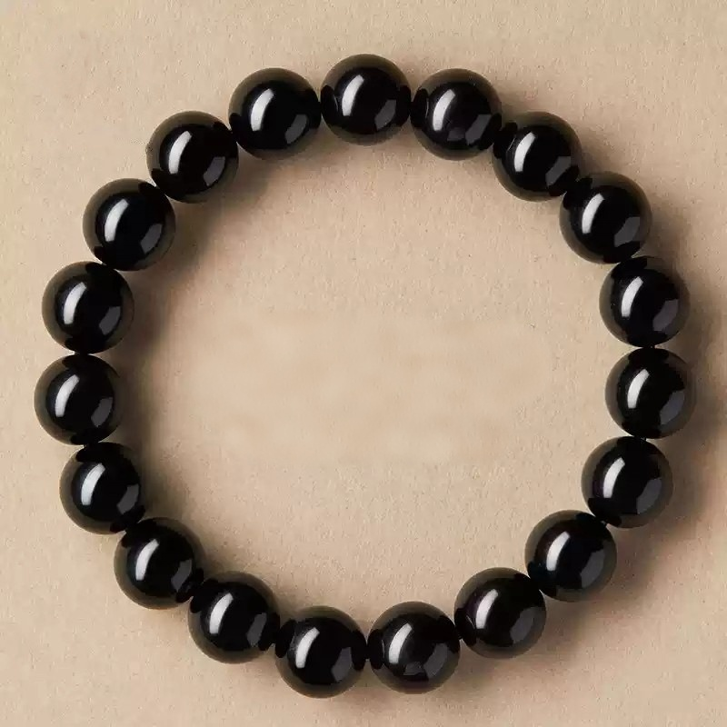 Natural Black Obsidian Bead Bracelet