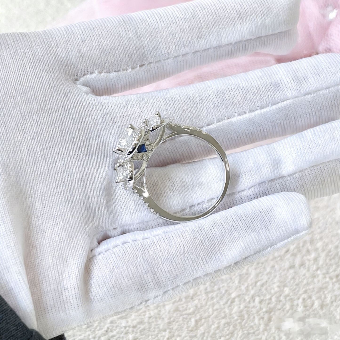 Triple Star Eternal S925 Sterling Silver Three-Stone Halo Ring