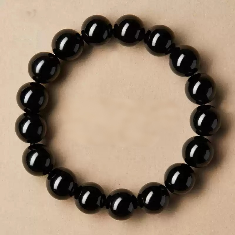 Natural Black Obsidian Bead Bracelet