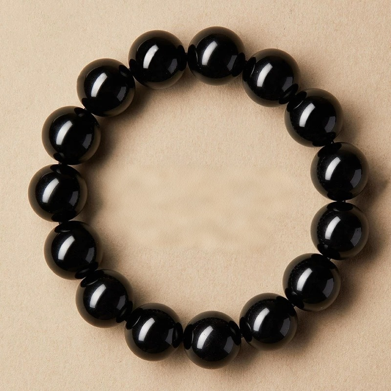 Natural Black Obsidian Bead Bracelet
