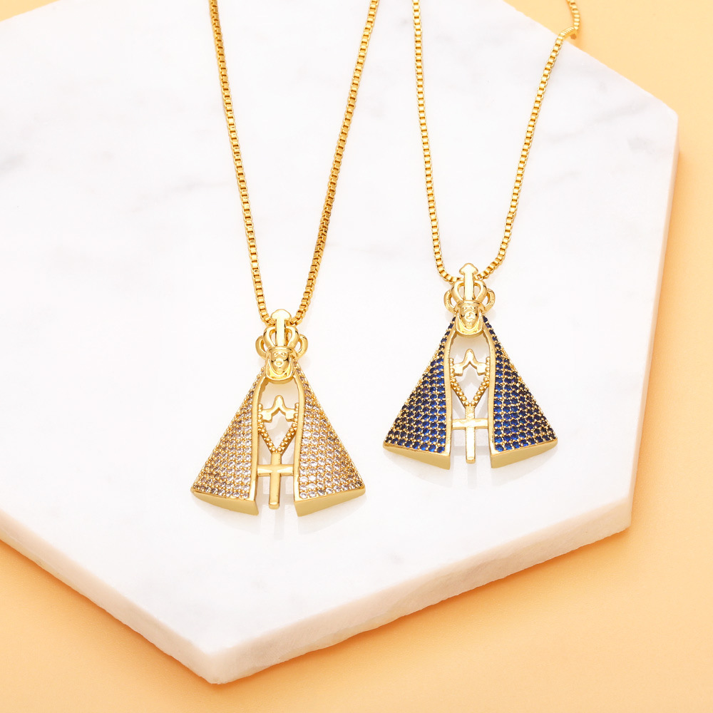 Egyptian Style Pyramid Diamond-Inlaid Pendant Necklace