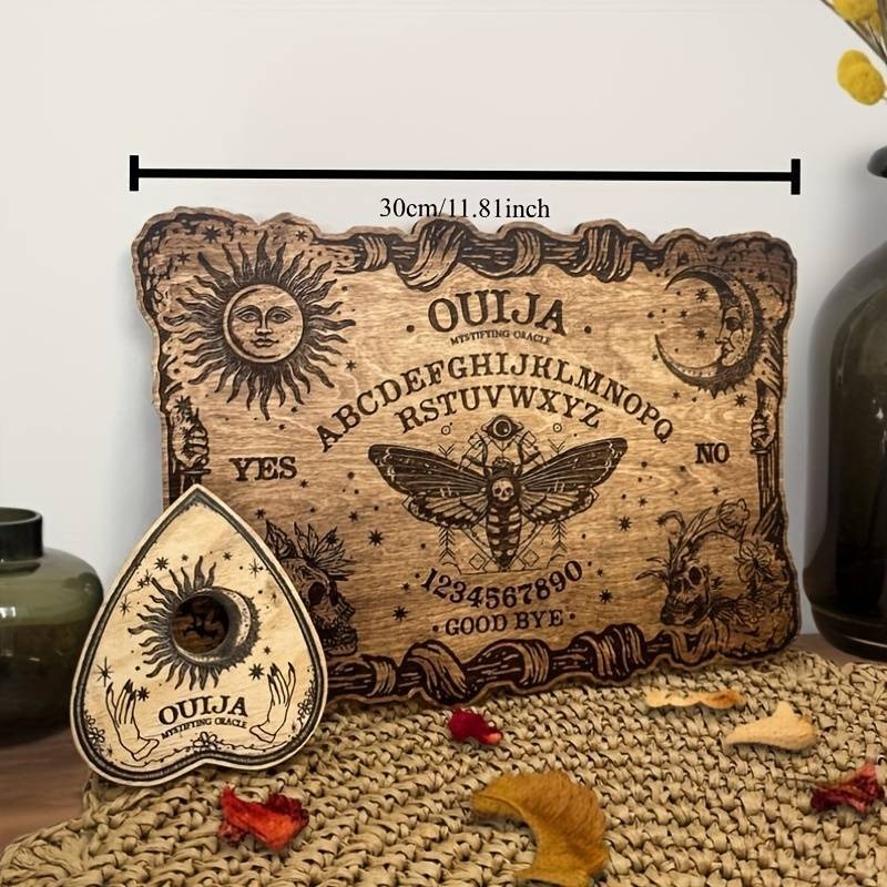 Laser-Engraved Wooden Ouija Board with Planchette Set