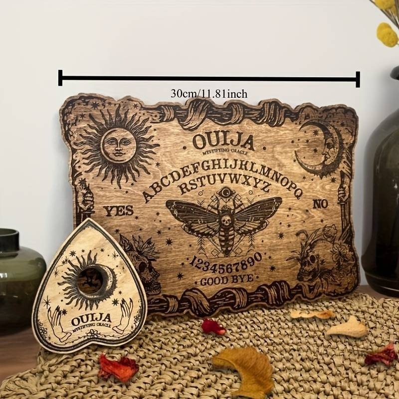 Laser-Engraved Wooden Ouija Board with Planchette Set