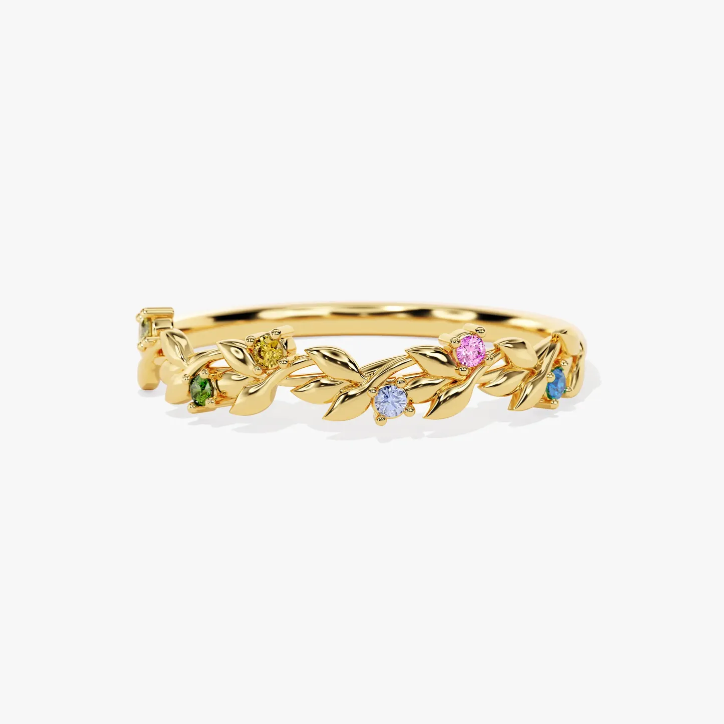Personalized Floral Birthstone Ring Gold-Plated Multi-Color Gem Band