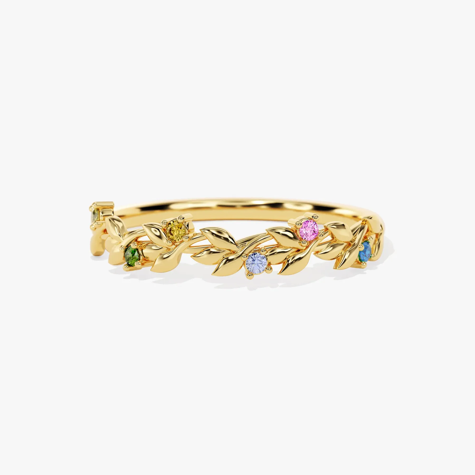 Personalized Floral Birthstone Ring Gold-Plated Multi-Color Gem Band