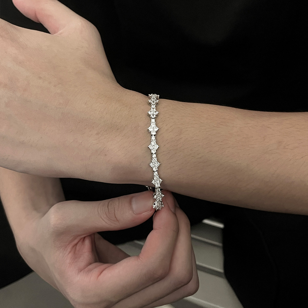 Pavé-Set Starburst Silver Bracelet