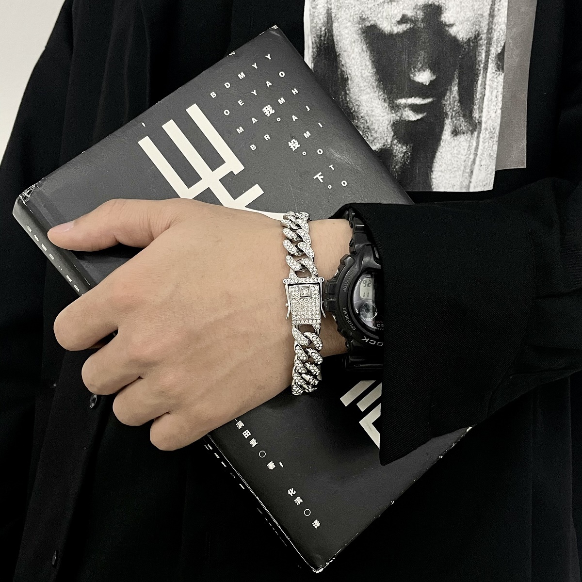 Pavé-Set Cuban Link Bracelet (Two-Tone: Gold & Silver)