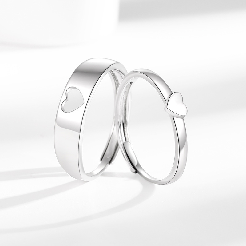 Combinable Heart-Shaped Silver Couple Rings