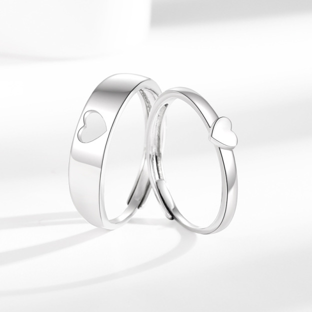 Combinable Heart-Shaped Silver Couple Rings