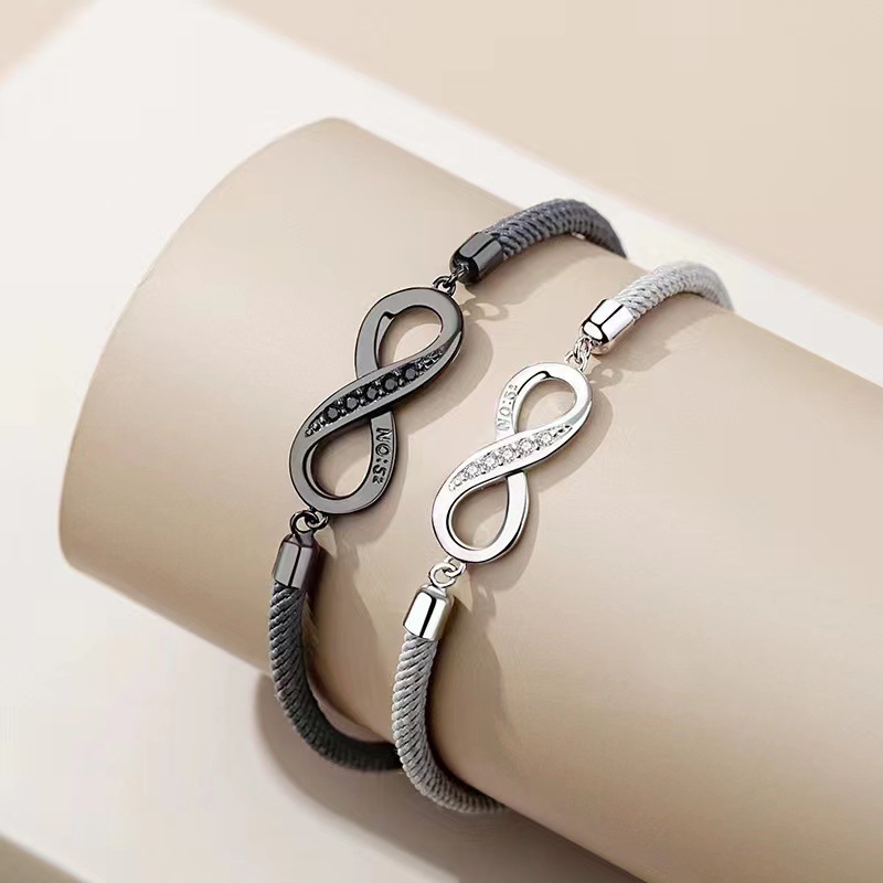 Couple Infinity Bracelet with NO.52 Engraving - Two-Tone Rope Chain