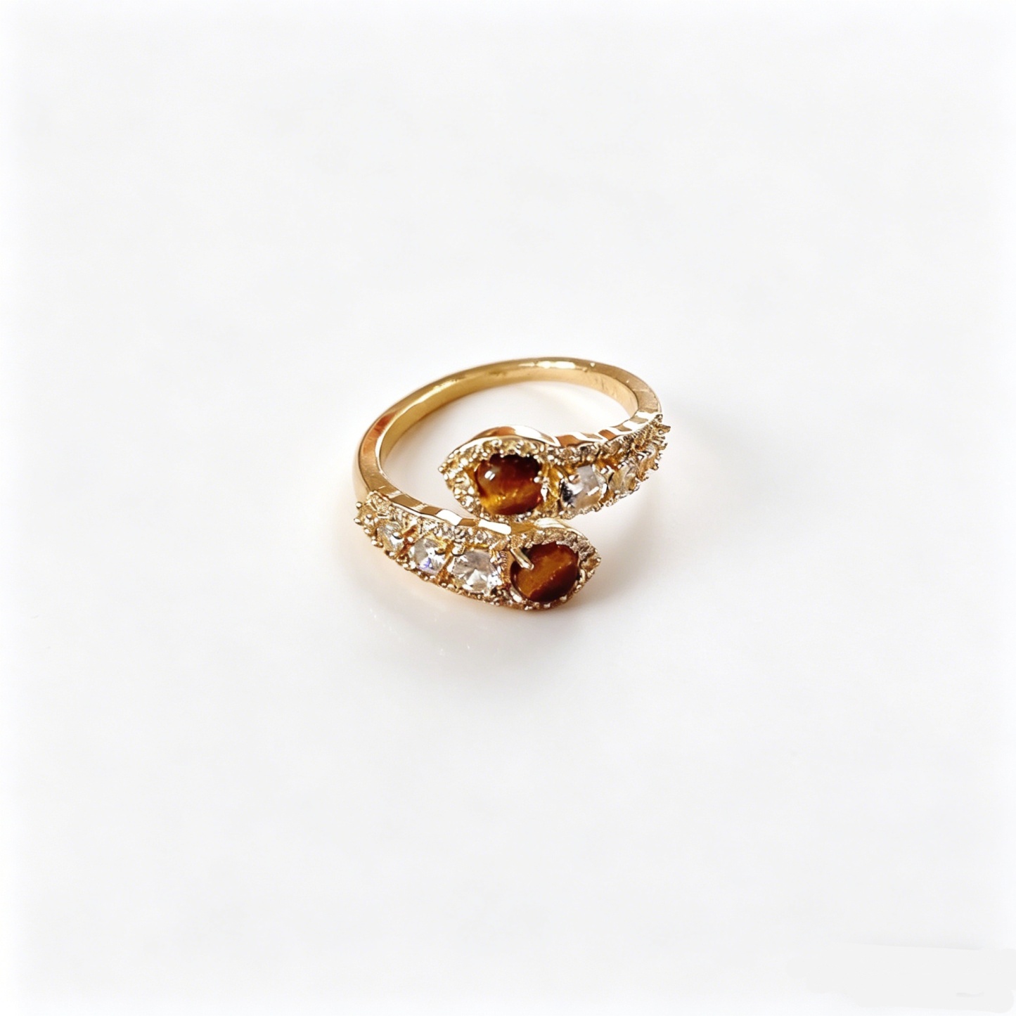 Tiger's Eye Guardian 18K Gold Energy Open Cuff Ring