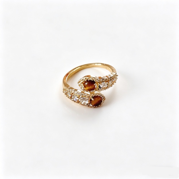 Tiger's Eye Guardian 18K Gold Energy Open Cuff Ring