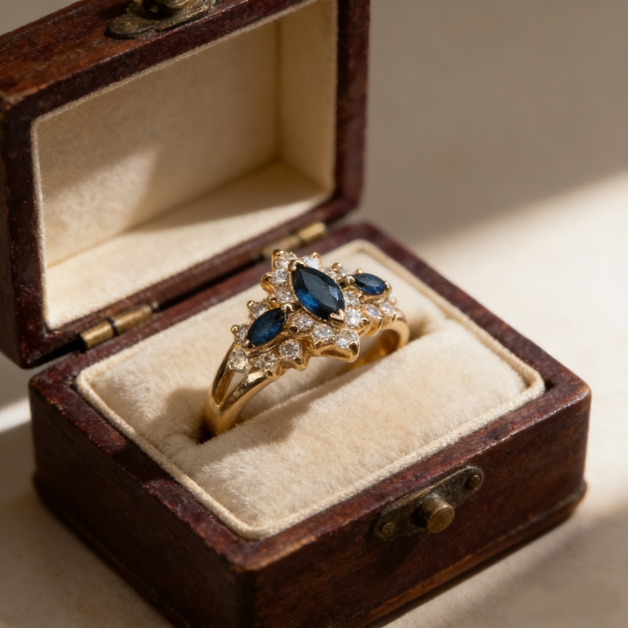 Vintage Starburst 14K Gold-Plated Marquise Sapphire Ring