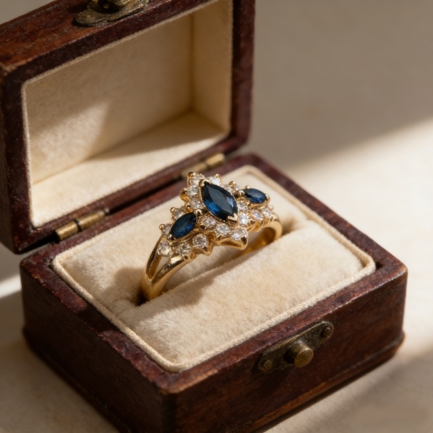 Vintage Starburst 14K Gold-Plated Marquise Sapphire Ring