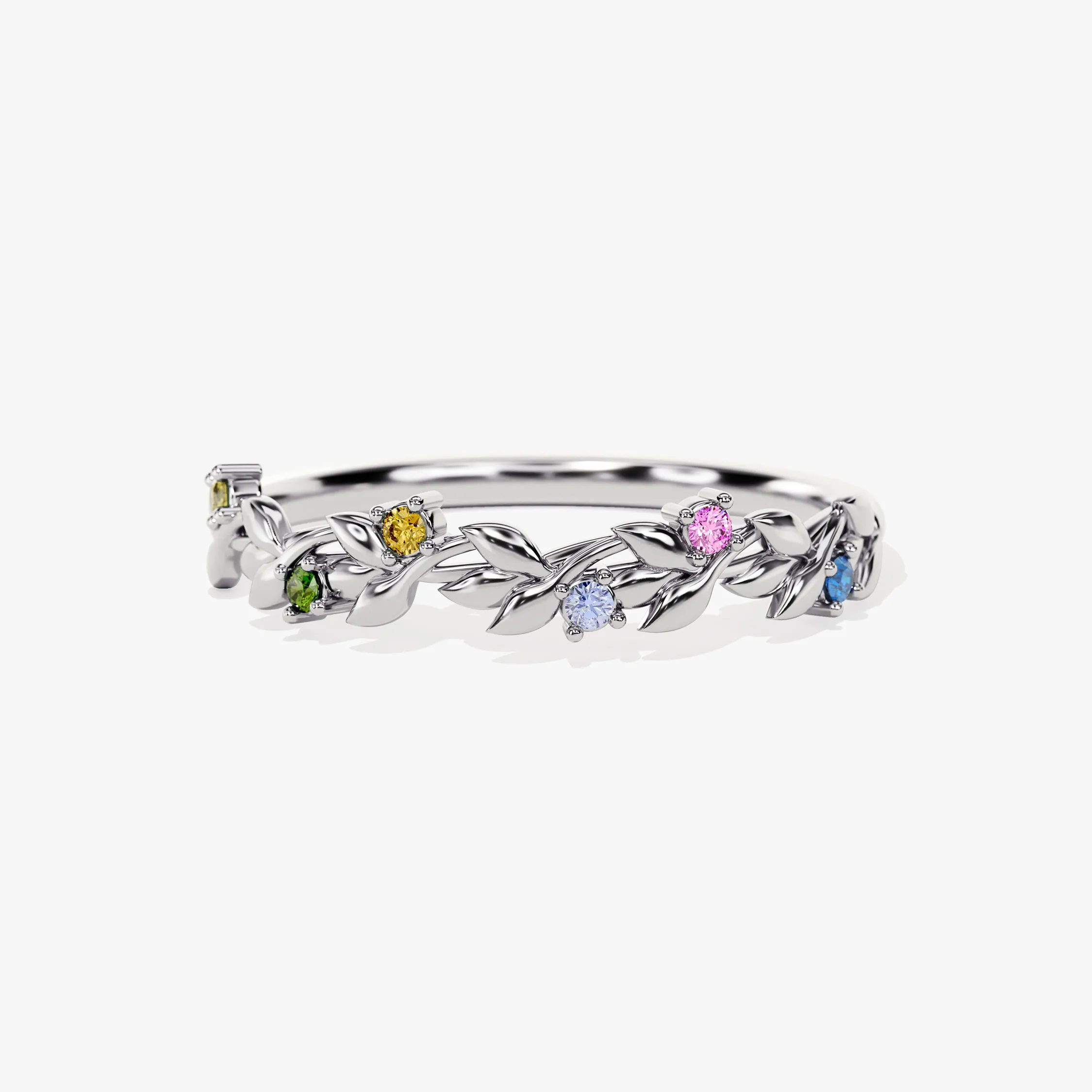 Personalized Floral Birthstone Ring Gold-Plated Multi-Color Gem Band