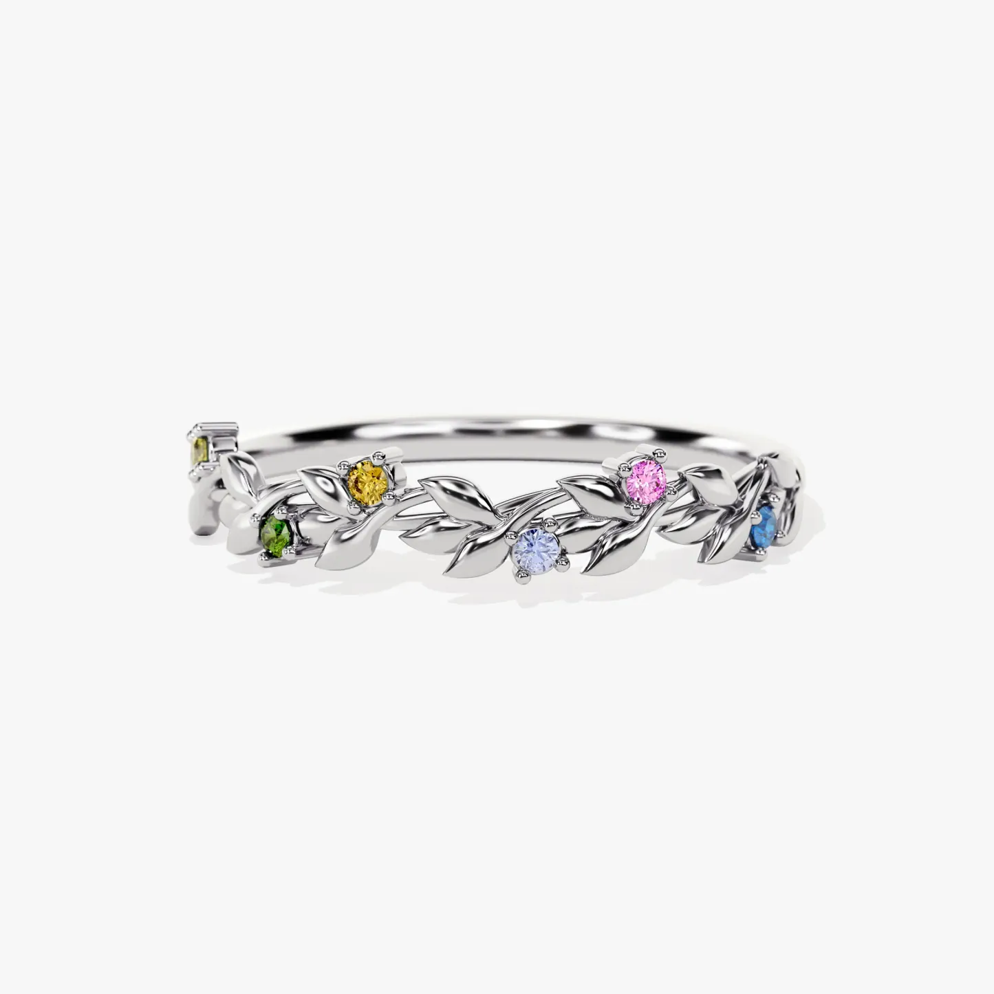 Personalized Floral Birthstone Ring Gold-Plated Multi-Color Gem Band