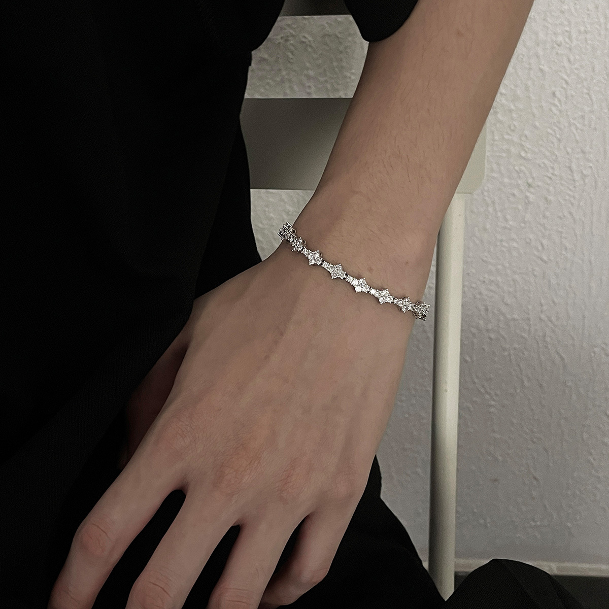 Pavé-Set Starburst Silver Bracelet