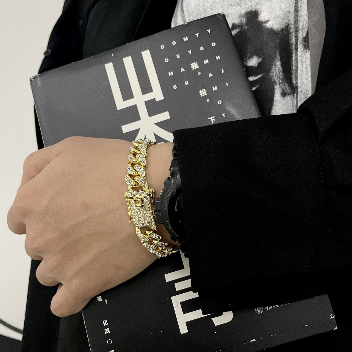 Pavé-Set Cuban Link Bracelet (Two-Tone: Gold & Silver)