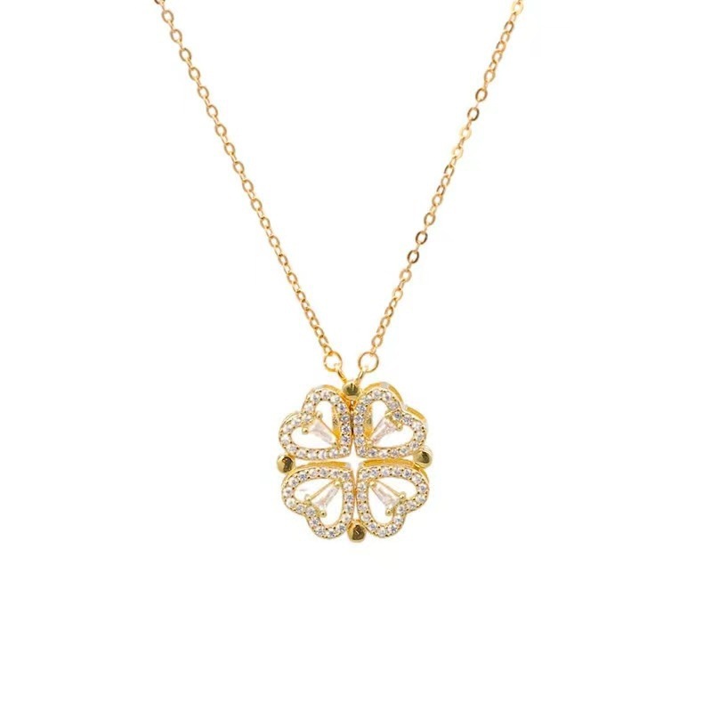 Transformable Four - Leaf Clover Heart Diamond - Inlaid Necklace (Gold/Silver Version)