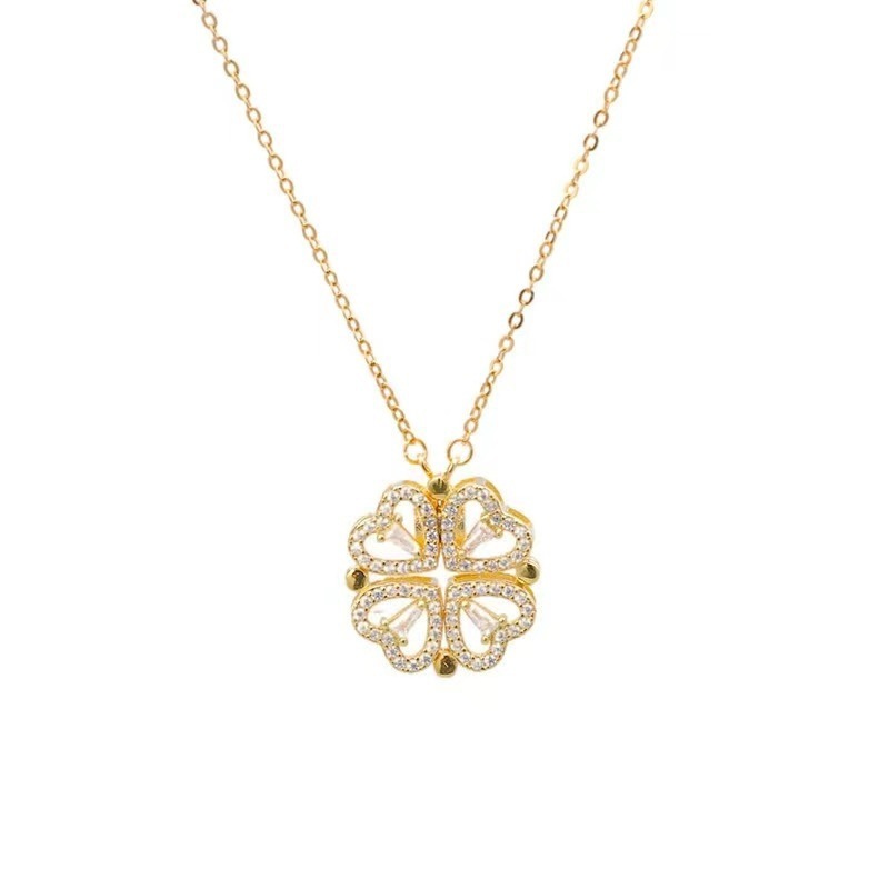 Transformable Four - Leaf Clover Heart Diamond - Inlaid Necklace (Gold/Silver Version)