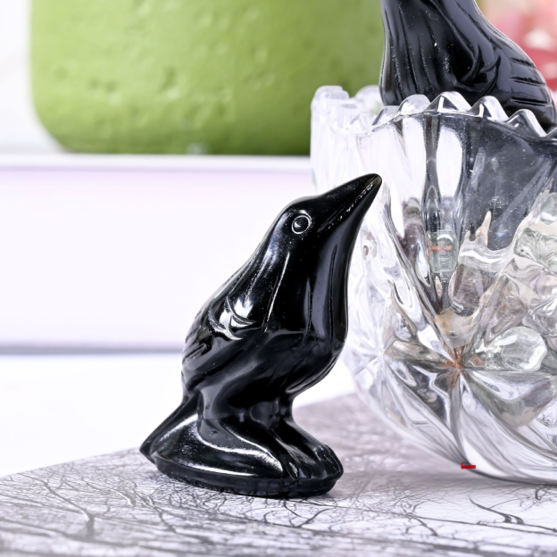 Raven Messenger Natural Black Obsidian Figurine