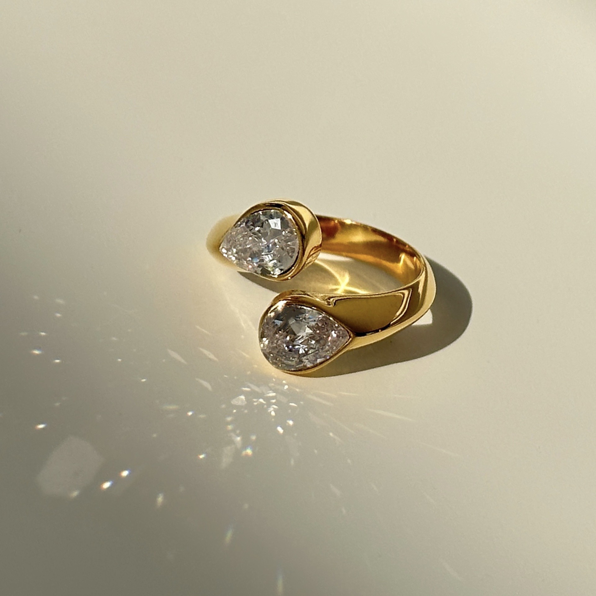 S925 Sterling Silver Double Pear-Cut Moissanite Open Ring