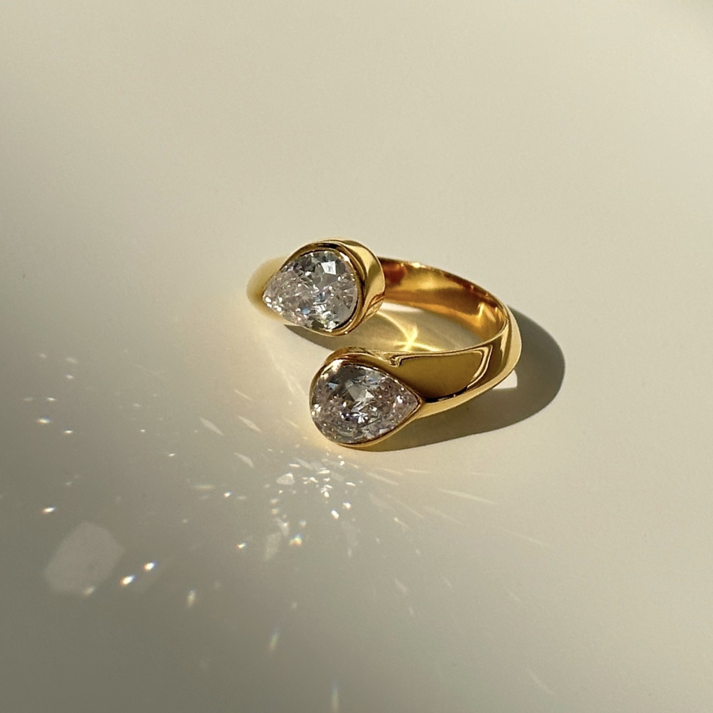 S925 Sterling Silver Double Pear-Cut Moissanite Open Ring