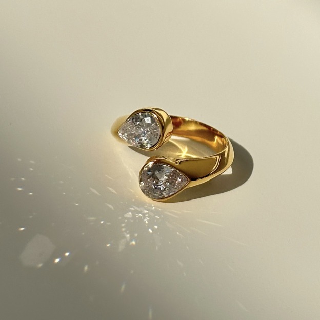 S925 Sterling Silver Double Pear-Cut Moissanite Open Ring