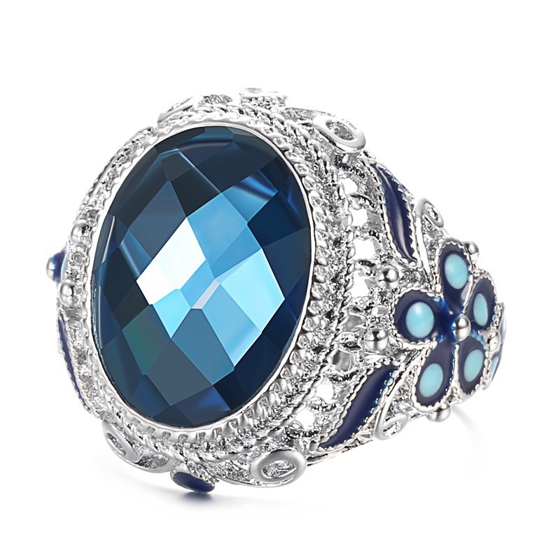Sterling Silver Filigree Blue Enamel Ring