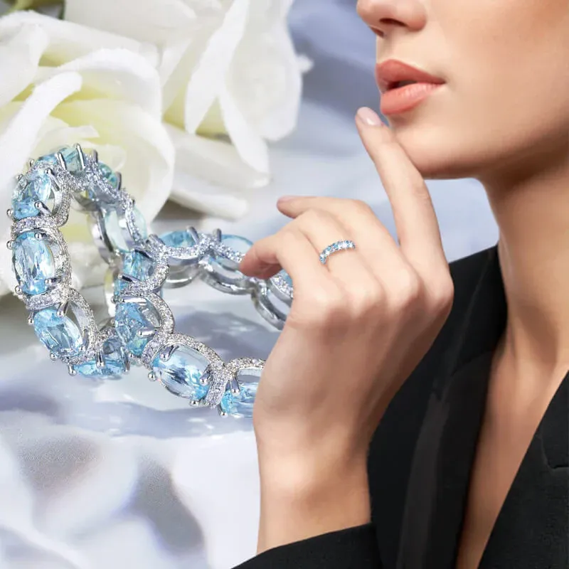 Full Diamond Navy Blue Ring