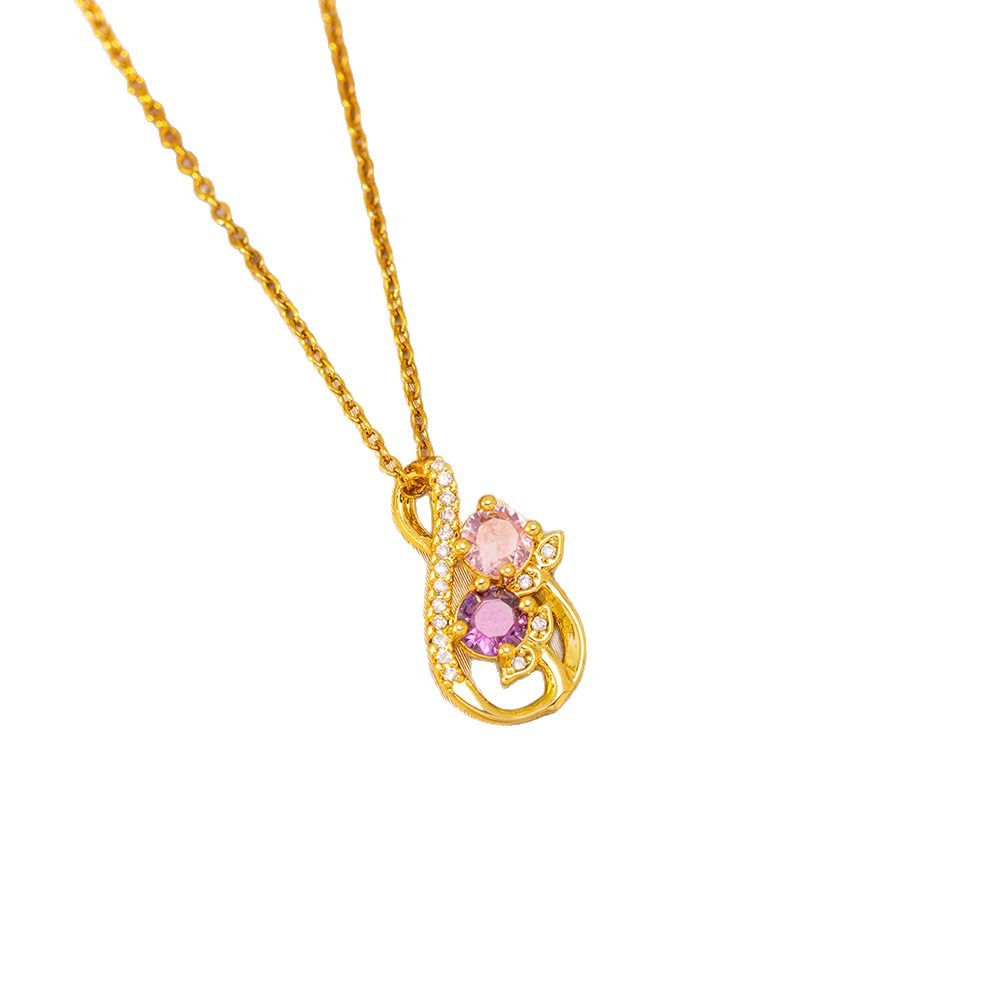 Twin Blossom Gourd Two-Tone Pink Purple Gem Necklace