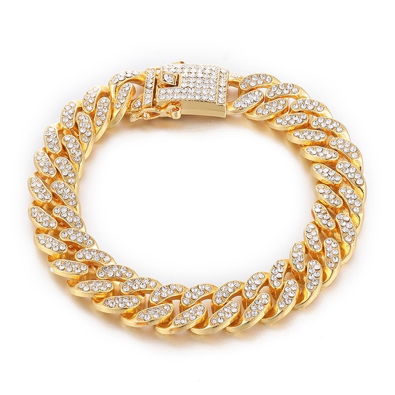 Pavé-Set Cuban Link Bracelet (Two-Tone: Gold & Silver)