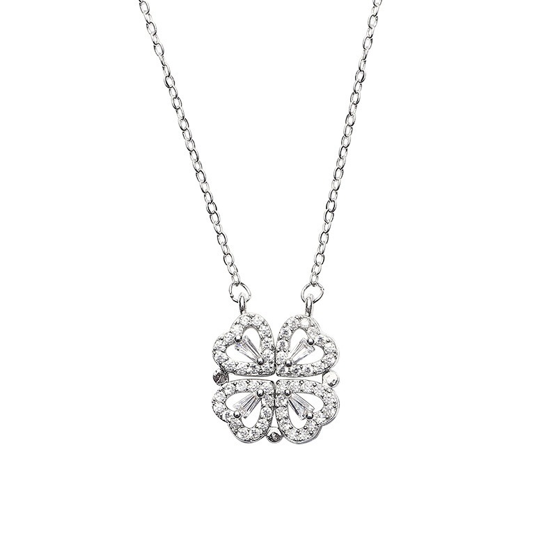 Transformable Four - Leaf Clover Heart Diamond - Inlaid Necklace (Gold/Silver Version)