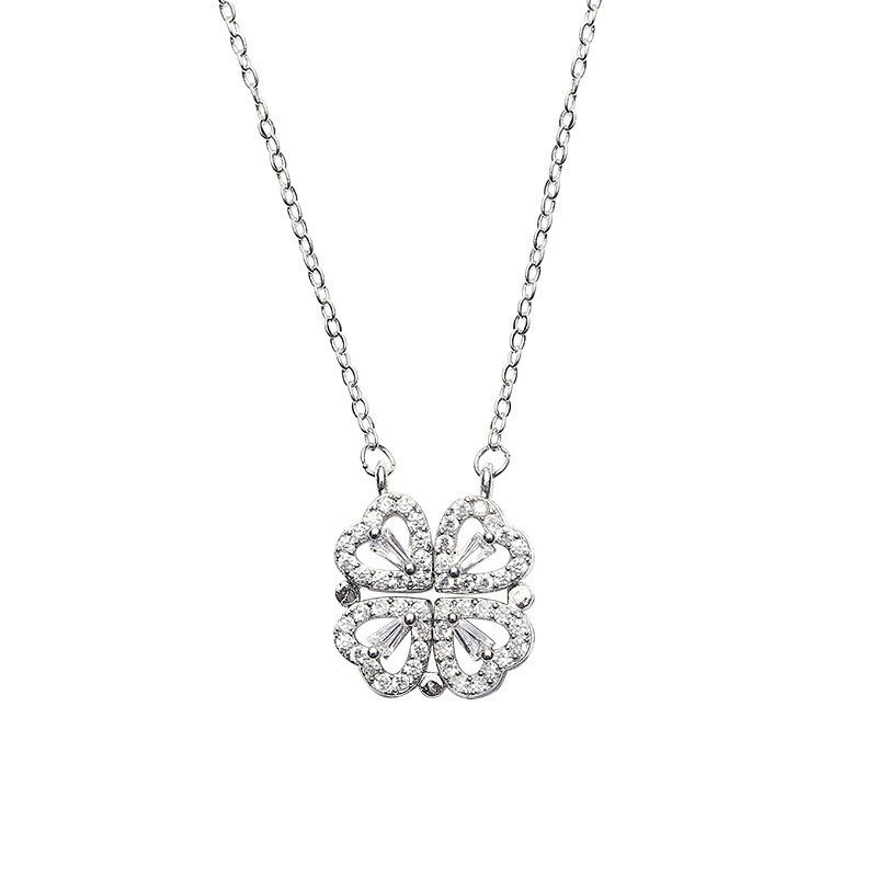 Transformable Four - Leaf Clover Heart Diamond - Inlaid Necklace (Gold/Silver Version)