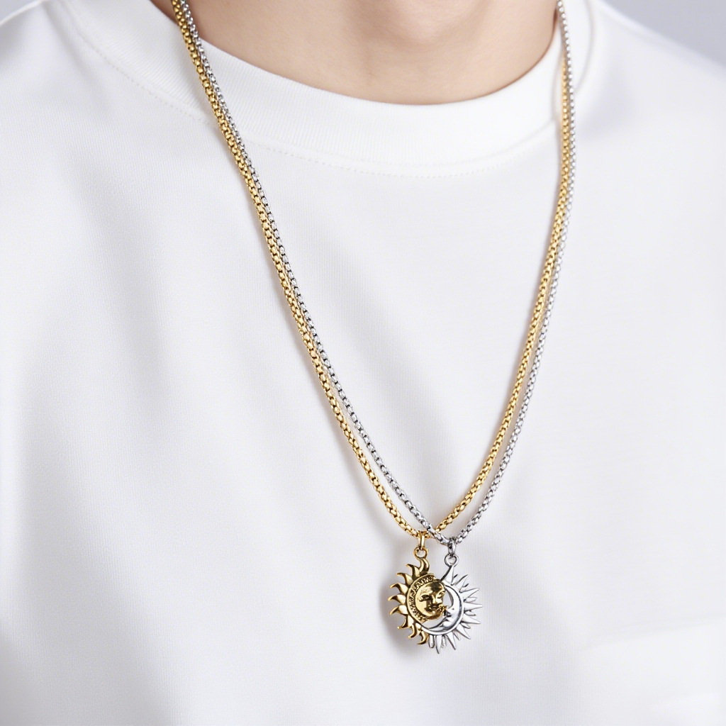 Personalized Trendy Accessory Niche Design Couple Token Sun and Moon Couple Splicing Necklace