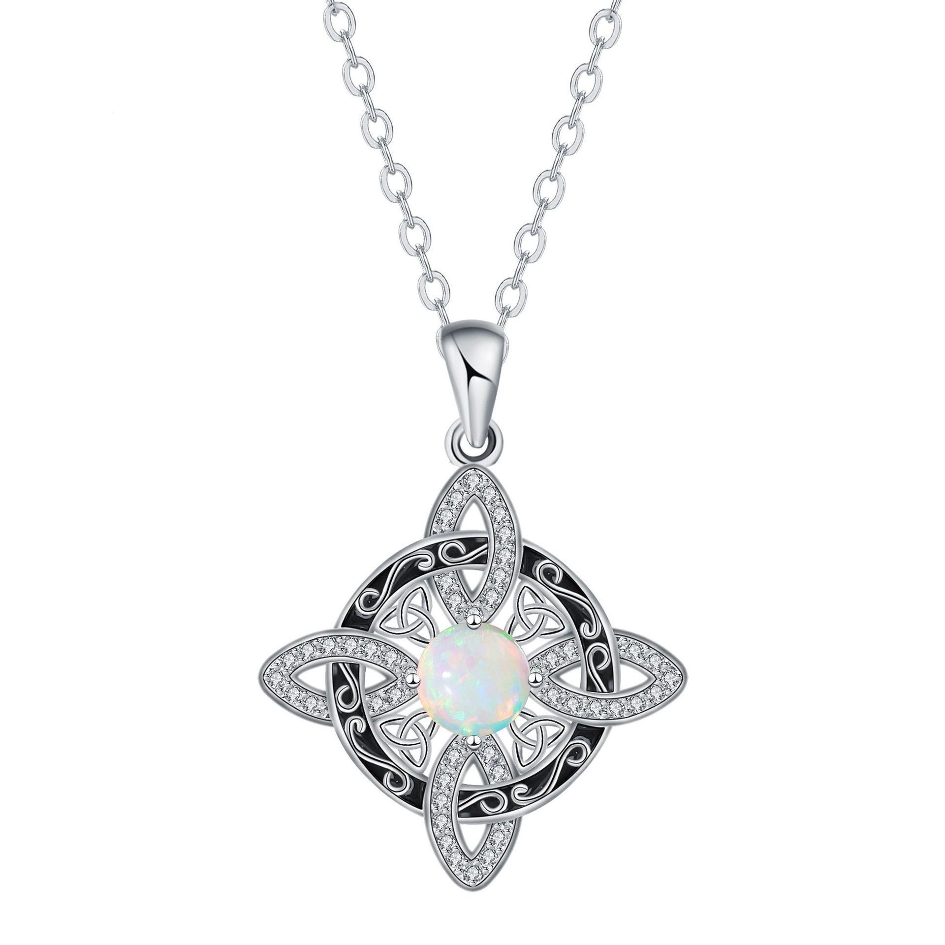 Iridescent Protection S925 Sterling Silver Opal Celtic Knot Necklace